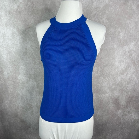 & Other Stories Fitted Halter Knit Sleeveless Sweter Top In Blue Women's Size L - Picture 1 of 5